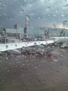 Waiting on the runway while it stormed outside